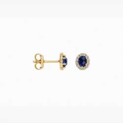 BLUSH LG7038Y GEELGOUDEN OORKNOPPEN MET SAFFIER EN LAB GROWN DIAMOND  0.12CT