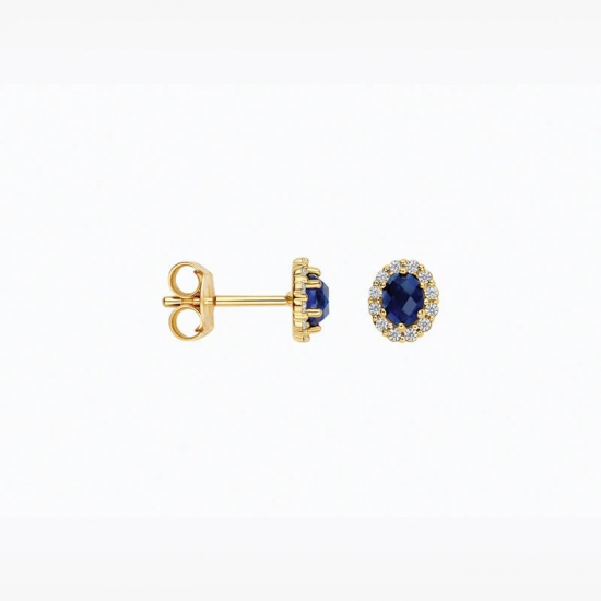 BLUSH LG7038Y GEELGOUDEN OORKNOPPEN MET SAFFIER EN LAB GROWN DIAMOND  0.12CT