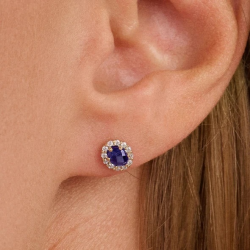 BLUSH LG7038Y GEELGOUDEN OORKNOPPEN MET SAFFIER EN LAB GROWN DIAMOND  0.12CT