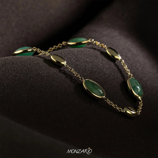 MONZARIO 1249-C GEEL 14K. GEELGOUDEN COLLIER MET SMARAGDEN