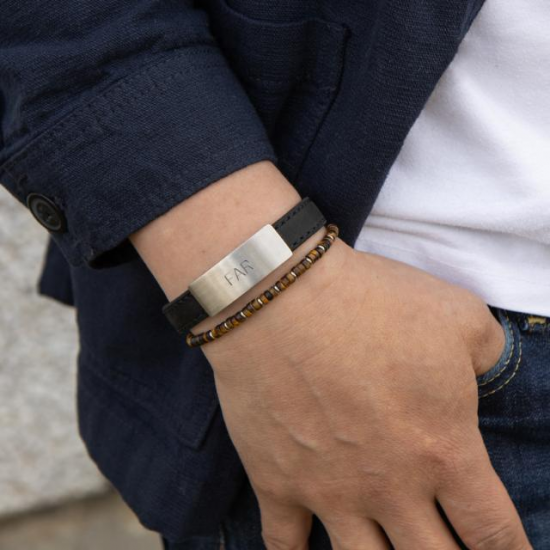 SON OF NOA 80970179121 ARMBAND ZWART LEER 12MM MET STALEN MAGNEETSLUITING