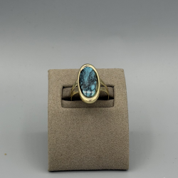 9KT Gouden vintage ring met grote Turkoois