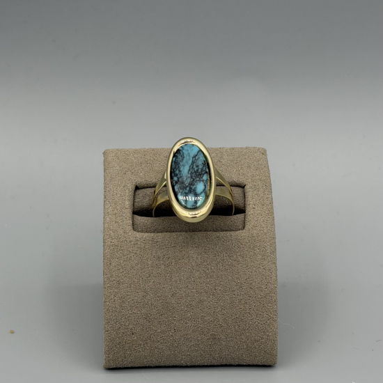 9KT Gouden vintage ring met grote Turkoois