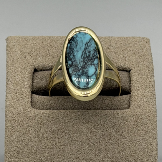 9KT Gouden vintage ring met grote Turkoois