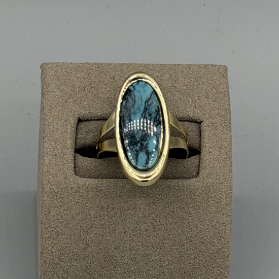 9KT Gouden vintage ring met grote Turkoois