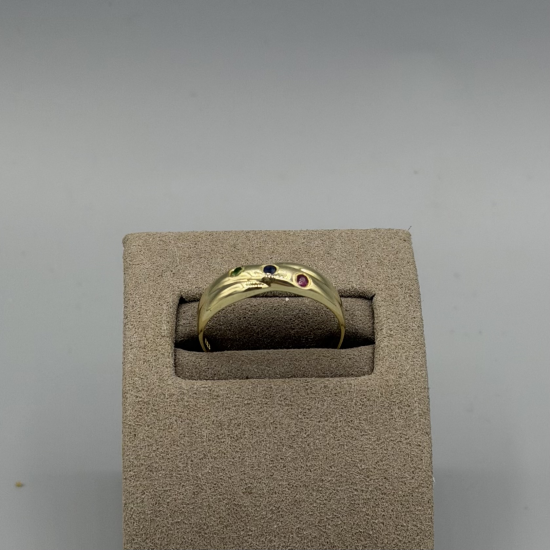 9KT Gouden ring met 3 gekleurde edelstenen