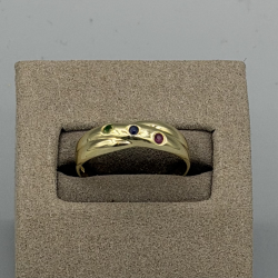 9KT Gouden ring met 3 gekleurde edelstenen