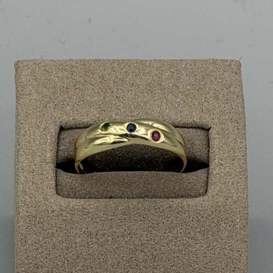 9KT Gouden ring met 3 gekleurde edelstenen