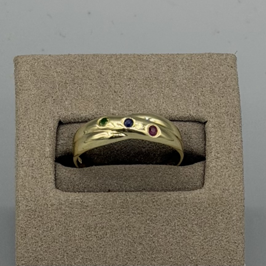 9KT Gouden ring met 3 gekleurde edelstenen