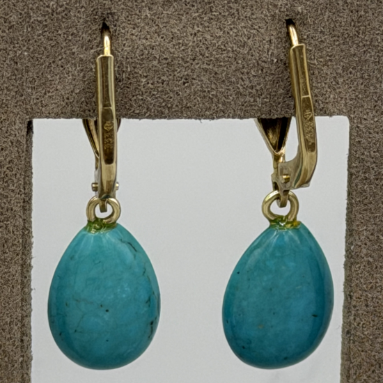 Vintage 9k Gouden Oorhangers met Druppel Turkoois