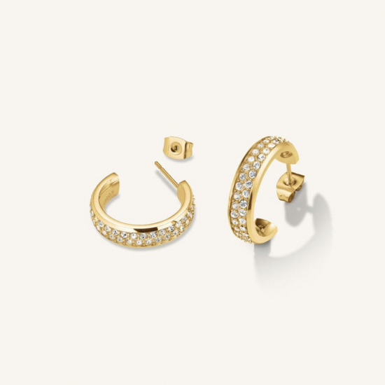 ROSEFIELD JECHG-J928 VERGULD STALEN OORRINGEN MET ZIRKONIA CRYSTAL HOOPS