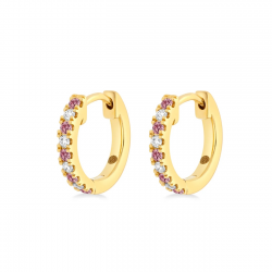 CULET JEWELLERY GCJ1154 18K-PR GOUDEN HUGGIES MET NATUURLIJKE DIAMANT EN ROZE SAFFIER NEAR ETERNITY HUGGIES