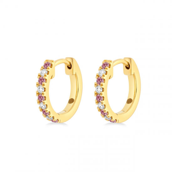 CULET JEWELLERY GCJ1154 18K-PR GOUDEN HUGGIES MET NATUURLIJKE DIAMANT EN ROZE SAFFIER NEAR ETERNITY HUGGIES