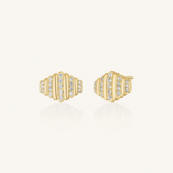 ROSEFIELD JESSG-J1282 VERGULD STALEN OORKNOPPEN MET ZIRKONIA STRIPED STUDS