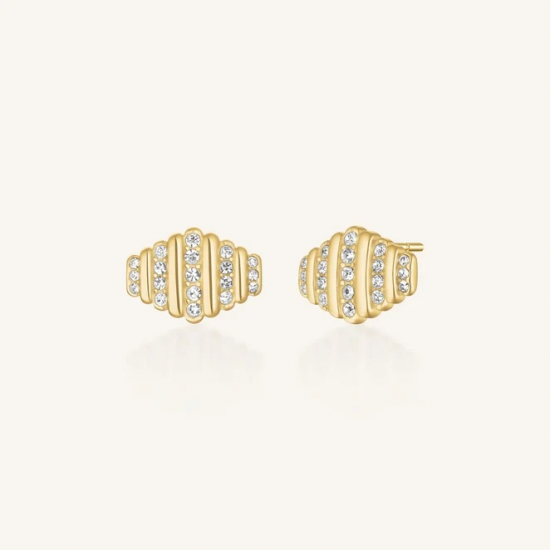 ROSEFIELD JESSG-J1282 VERGULD STALEN OORKNOPPEN MET ZIRKONIA STRIPED STUDS