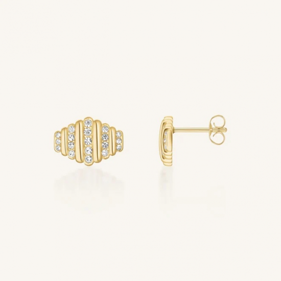 ROSEFIELD JESSG-J1282 VERGULD STALEN OORKNOPPEN MET ZIRKONIA STRIPED STUDS