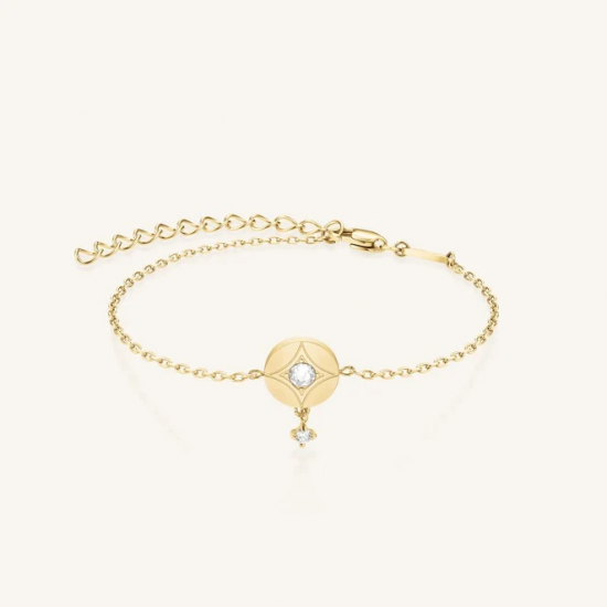 ROSEFIELD JBDCG-J1358 VERGULD STALEN ARMBAND MET ZIRKONIA STAR COIN BRACELET