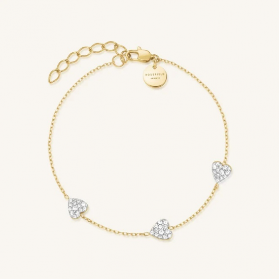 ROSEFIELD JB3HG-J1278 VERGULD STALEN ARMBAND MET SWAROVSKI 3 HEARTS BRACELET