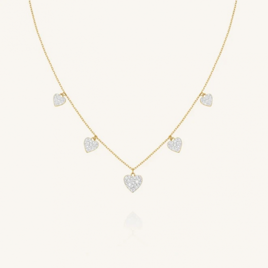 ROSEFIELD JNMHG-J1274 VERGULD STALEN COLLIER MET SWAROVSKI MULTI HEARTS NECKLACE