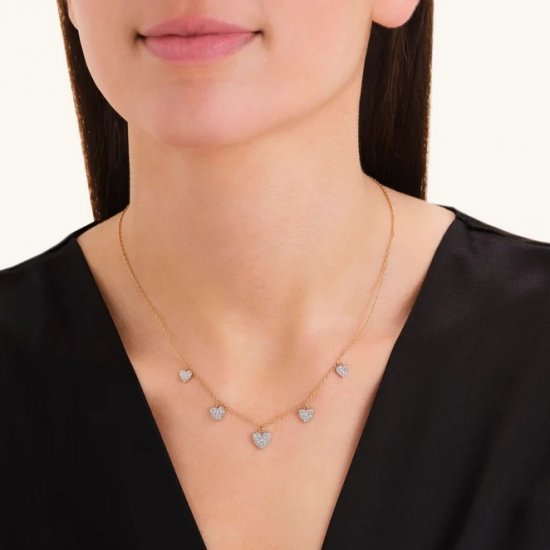 ROSEFIELD JNMHG-J1274 VERGULD STALEN COLLIER MET SWAROVSKI MULTI HEARTS NECKLACE