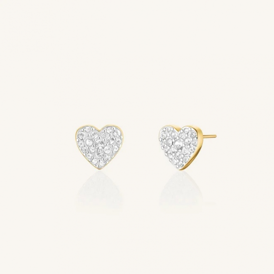 ROSEFIELD JEPHG-J1275 VERGULD STALEN OORKNOPPEN MET SWAROVSKI PAVÉ HEART STUDS