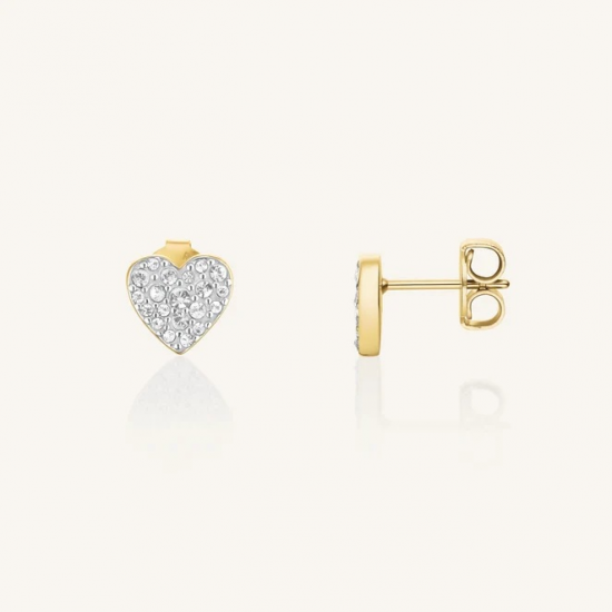 ROSEFIELD JEPHG-J1275 VERGULD STALEN OORKNOPPEN MET SWAROVSKI PAVÉ HEART STUDS