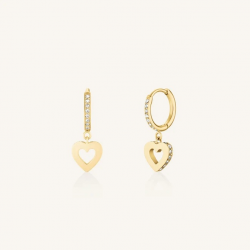 ROSEFIELD JEHHG-J1276 VERGULD STALEN OORHANGERS MET SWAROVSKI HOLLOW HEART HOOPS