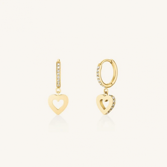 ROSEFIELD JEHHG-J1276 VERGULD STALEN OORHANGERS MET SWAROVSKI HOLLOW HEART HOOPS
