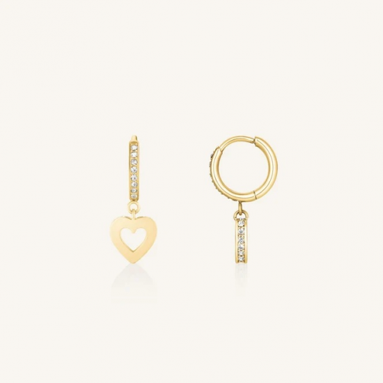ROSEFIELD JEHHG-J1276 VERGULD STALEN OORHANGERS MET SWAROVSKI HOLLOW HEART HOOPS