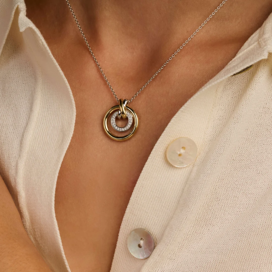 TI SENTO 34141ZY ZILVEREN COLLIER MET ZILVER  VERGULDE HANGER ZIRKONIA