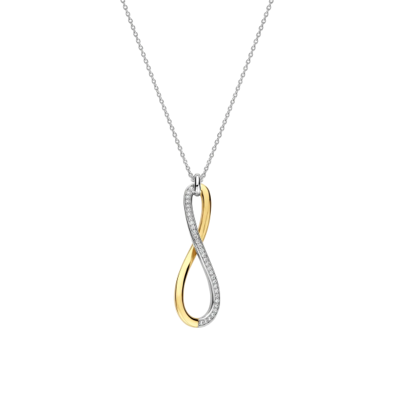 TI SENTO 34132ZY ZILVEREN COLLIER MET ZILVER VERGULDE HANGER ZIRKONIA