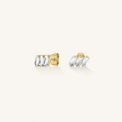 ROSEFIELD JETBG-J1127 VERGULD STALEN OORKNOPPEN TRIPPLE BAGUETTE STUDS