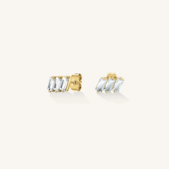 ROSEFIELD JETBG-J1127 VERGULD STALEN OORKNOPPEN TRIPPLE BAGUETTE STUDS