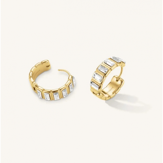 ROSEFIELD JEOHG-J1130 VERGULD STALEN OORRINGEN MET SWAROVSKI OCTAGON HOOPS