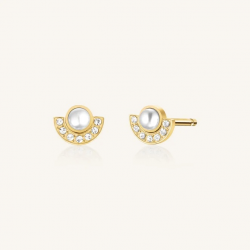 ROSEFIELD JEMPG-J1291 VERGULD STALEN OORKNOPPEN PERL HALO STUDS