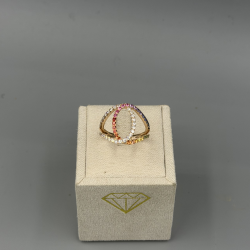 PAS DIAMONDS GBH0081 18K ROSÉGOUDEN RING MET NATUURLIJKE DIAMANT EN REGENBOOG SAFFIEREN