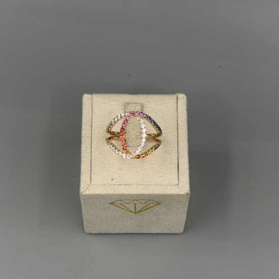 PAS DIAMONDS GBH0081 18K ROSÉGOUDEN RING MET NATUURLIJKE DIAMANT EN REGENBOOG SAFFIEREN