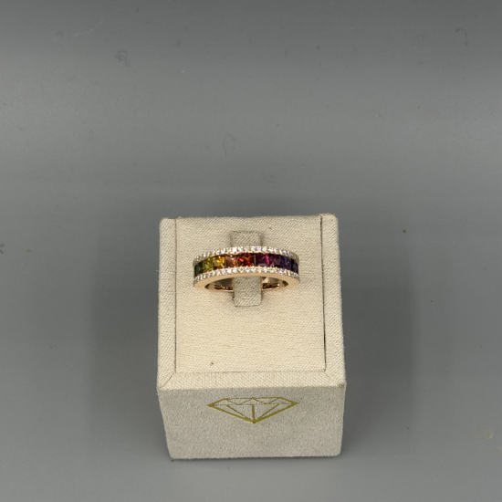 PAS DIAMONDS GJ4167 18K ROSÉGOUDEN RING MET NATUURLIJKE DIAMANT EN REGENBOOG SAFFIEREN