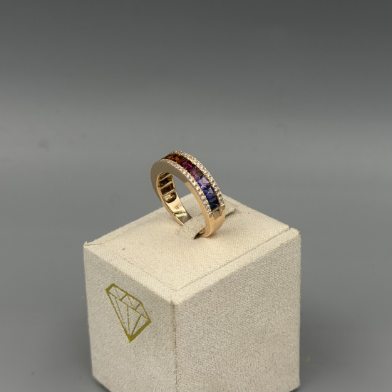 PAS DIAMONDS GJ4167 18K ROSÉGOUDEN RING MET NATUURLIJKE DIAMANT EN REGENBOOG SAFFIEREN