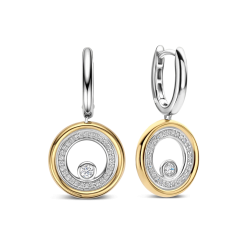 TI SENTO 78112ZY ZILVER VERGULDE OORHANGERS MET ZIRKONIA CIRCLE&CROSS
