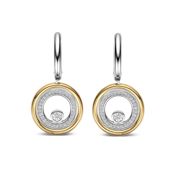TI SENTO 78112ZY ZILVER VERGULDE OORHANGERS MET ZIRKONIA CIRCLE&CROSS