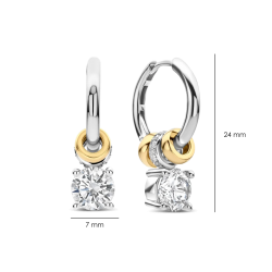 TI SENTO 78103ZY ZILVER VERGULDE OORHANGERS MET ZIRKONIA CHARM HOOPS