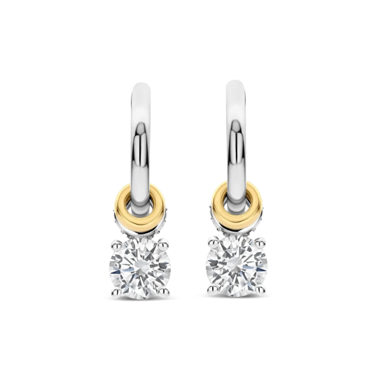 TI SENTO 78103ZY ZILVER VERGULDE OORHANGERS MET ZIRKONIA CHARM HOOPS