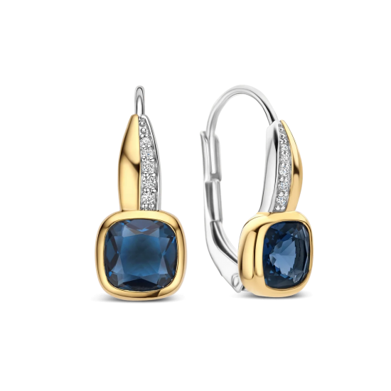 TI SENTO 78118DB ZILVER VERGULDE OORHANGERS MET ZIRKONIA CUSHION HOOPS
