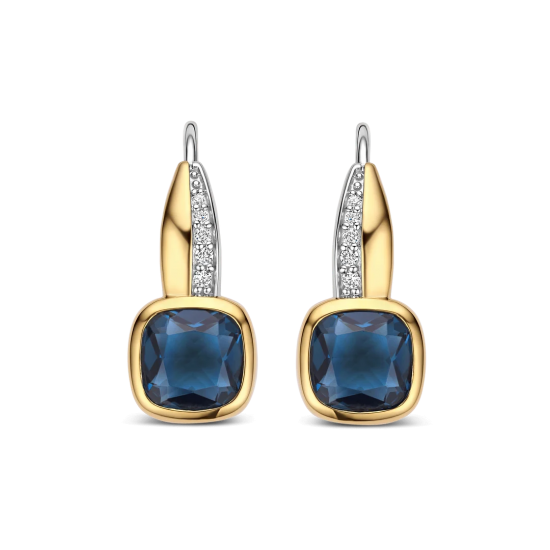 TI SENTO 78118DB ZILVER VERGULDE OORHANGERS MET ZIRKONIA CUSHION HOOPS