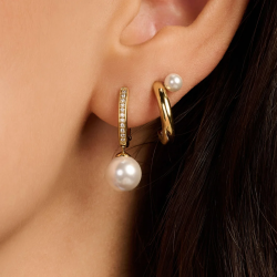 TI SENTO 78092YP ZILVER VERGULDE OORHANGERS MET ZIRKONIA PEARL HOOPS