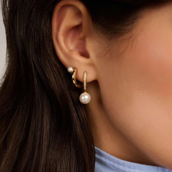 TI SENTO 78092YP ZILVER VERGULDE OORHANGERS MET ZIRKONIA PEARL HOOPS