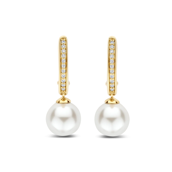 TI SENTO 78092YP ZILVER VERGULDE OORHANGERS MET ZIRKONIA PEARL HOOPS