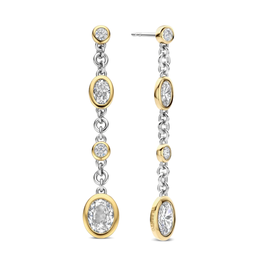 TI SENTO 78104ZY ZILVER VERGULDE OORHANGERS MET ZIRKONIA VINTAGE COLLECTION