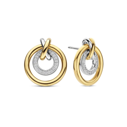 TI SENTO 78098ZY ZILVER VERGULDE OORKNOPPEN MET ZIRKONIA CIRCLE&CROSS-OVER COLLECTION